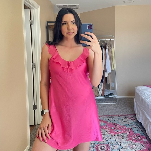 Mini Hot Pink Slip Dress - Picture 2 of 9